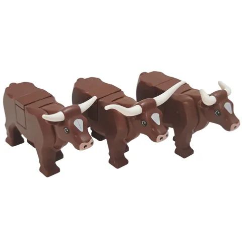 LEGO Brown Cow Lot of 3 Minifigure Farm Figure Animal CITY Town Cattle Longhorn