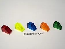 5 Lego 1 x 2 SLOPE ROOF TILE BRICKS Trans Red, Neon Green, Blue, Orange, Green