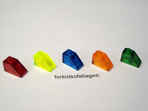 5 Lego 1 x 2 SLOPE ROOF TILE BRICKS Trans Red, Neon Green, Blue, Orange, Green