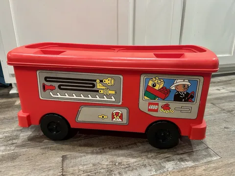 Vintage 1997 Lego Duplo Red Firetruck Storage Organizer On Wheels Ride-On