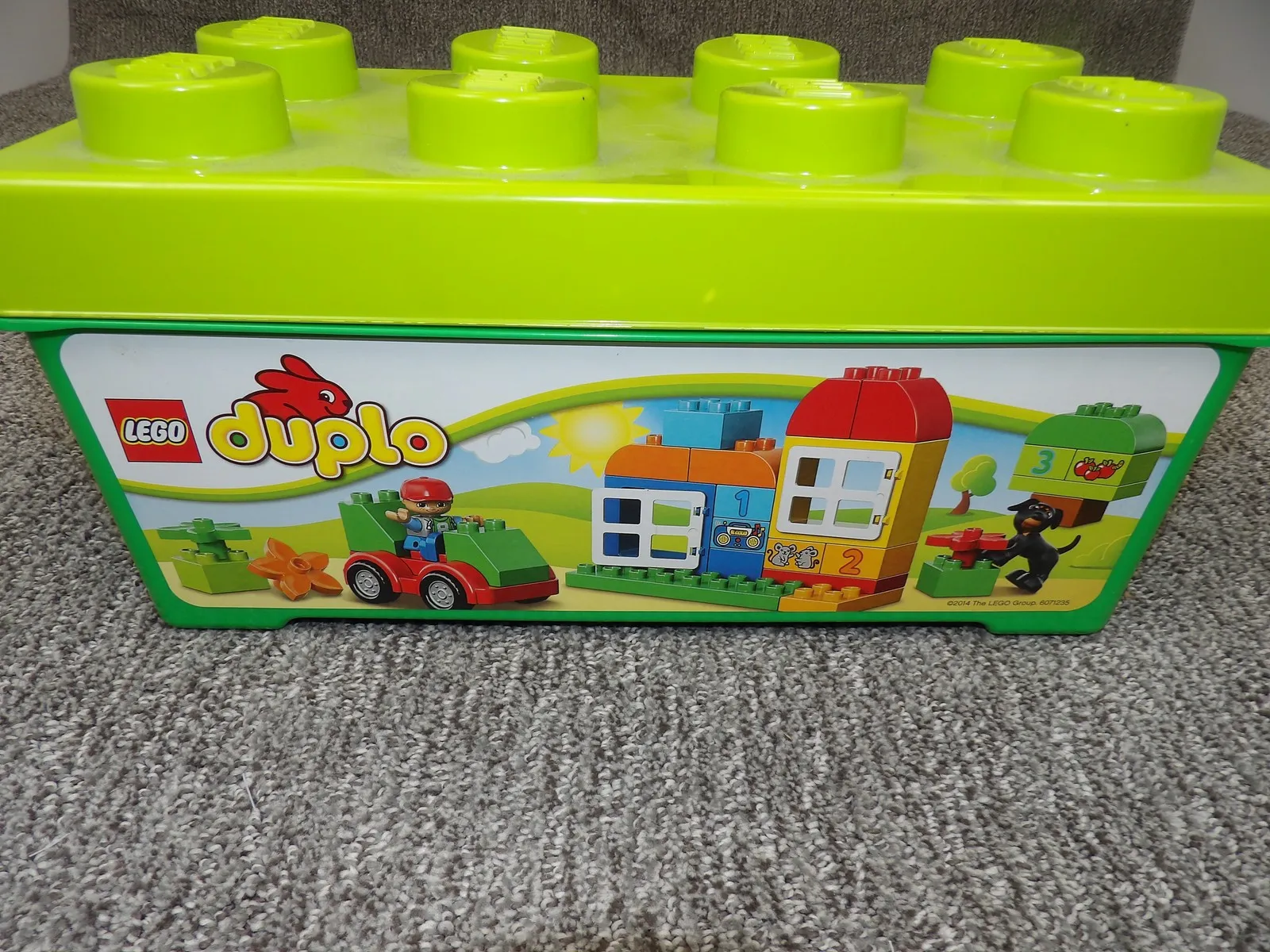 LEGO Duplo Green 2x4 Storage Brick Box & Mixed Lot of Duplo Blocks Building Toy