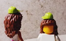 New LEGO Hat Hair Combo Wig Braided Curly Brown Hair Tiny Hat Fun Sports Team