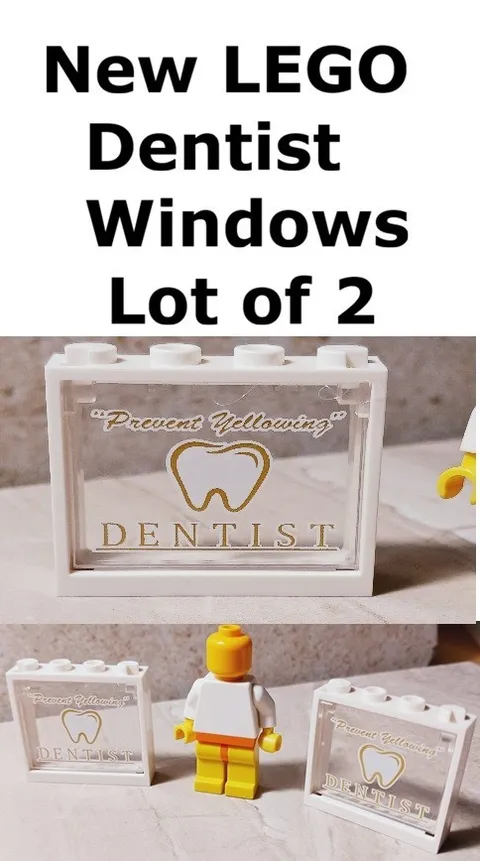 New LEGO Dentist Window Printed Gold Letter Lot of 2 Tooth Doctor Hygienist Fair