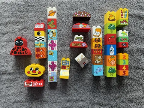 Lego of 45+ Duplo Printed Bricks Blocks Lot Food Animals Money Numbers