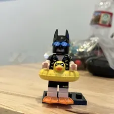 LEGO Batman Minifigure w/ Yellow Duck Float Ring & Display Base