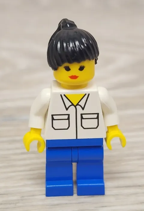 Lego trn005 Shirt with 2 Pockets Blue Legs Black Ponytail Hair Female Minifigure