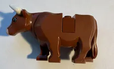 Lego Minifig Reddish BROWN COW - Dairy Farm Barn Animal w/White Curved Horns