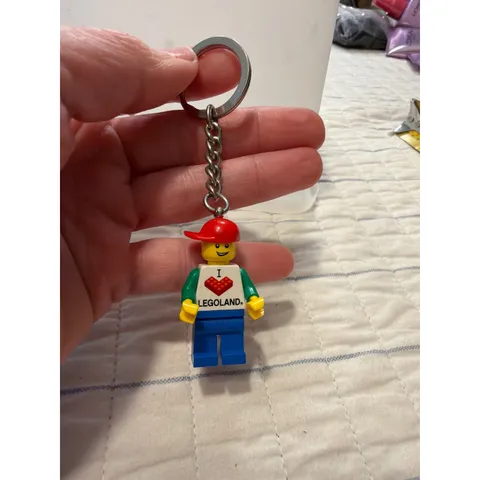 LEGO Legoland I Love Legoland Minifigure Keychain Red Hat Blue Pants Souvenir
