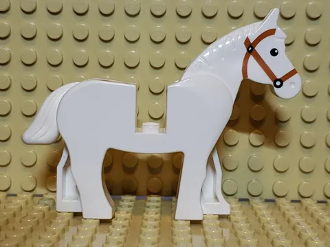 LEGO White Horse Part Number 4493 / 4494 White Brown Bridle Movable Head Vintage
