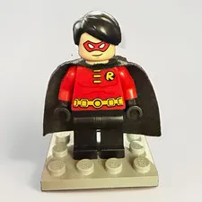 LEGO CUSTOM Robin Minifigure | Red Torso, 2012 Black Cape, Red Mask & Hair