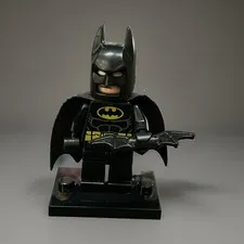 LEGO Batman Minifigure w/ Cape, Cowl Mask/Helmet, Batarang & Display Stand