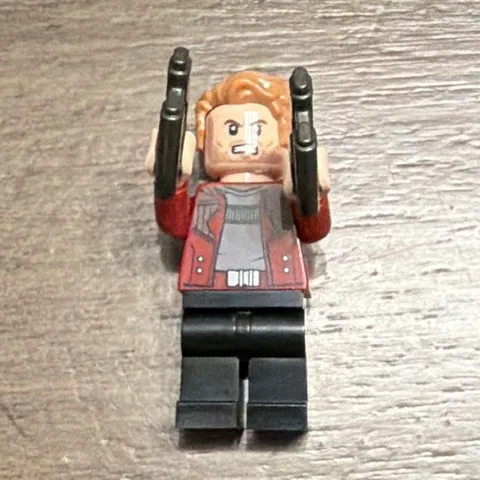 LEGO Minifigure Orange Hair Red Jacket Torso Black Legs w/ Dual Blasters