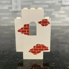 1x Lego Wall Part 2x5x6 Cream White Printed Brick Red Wall Window Castle 4444p06