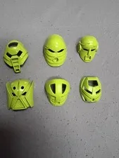 Bionicle Lot Of 6 Lime Masks (Huna, Rau, Mahiki, Matatu, Komau, Ruru)