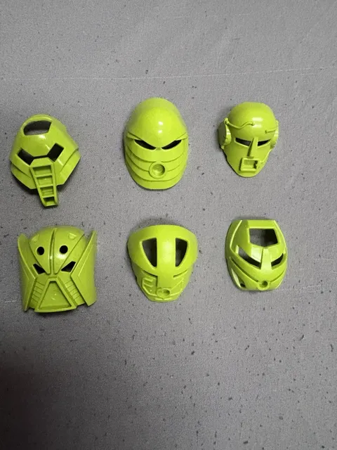 Bionicle Lot Of 6 Lime Masks (Huna, Rau, Mahiki, Matatu, Komau, Ruru)