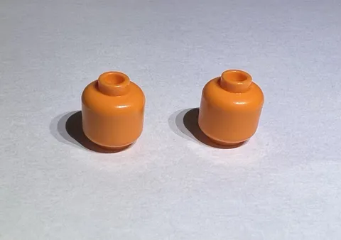 Lego Lot Of 2 Orange Minifigure Heads Head Solid Plain  Mini New City Part