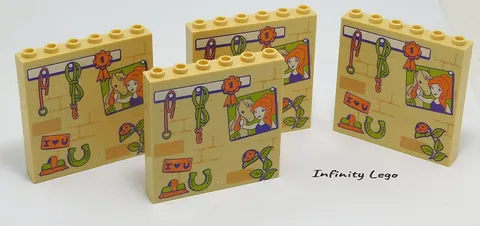 4 LEGO Tan Panel 1x6x5 Decorated Tack room wall Friends Mia 49312 59349 41361