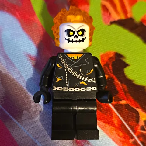 LEGO Minifigures Skull Face Minifigure Black Outfit with Orange Flame Hair