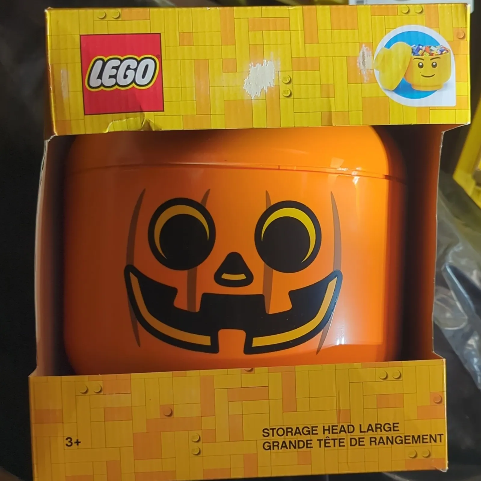 LEGO Storage Head Large Pumpkin Orange Plastic for Ages 3+ Black