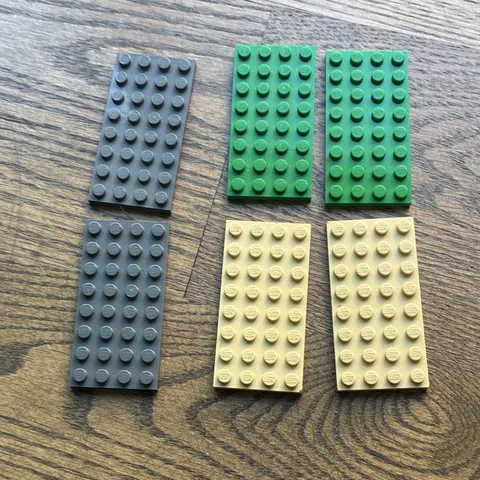 Lego 4 By 8 Plates 6 Lot 3 Colors