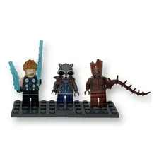 Set of 3 LEGO Minifigure Avengers Super Heroes, Thor, Rocket Raccoon, Teen Groot