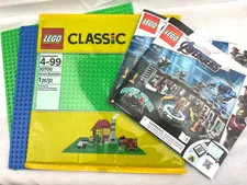 Lot of 3 LEGO Green/Blue Base Plates Platform 32x32 Pegs 10x10" 2 Manuals #76125