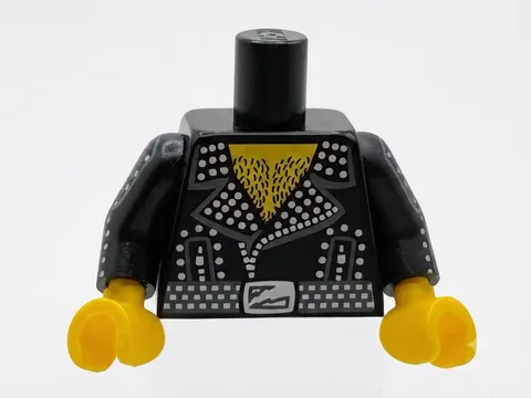 LEGO Minifig TORSO Male black Leather Jacket , Hairy Chest rock star singer T17