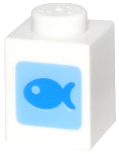 LEGO® 3005pb065 - Brick 1 x 1 with Dark Azure Fish (Animal Crossing Fish Bait)