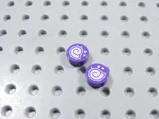 LEGO Lot of 2 Dark Purple Round 1x1 Printed Tiles Plates Minifig BI