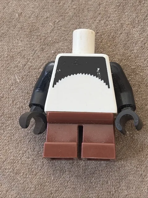 Lego White Torso Black Upper Chest and Upper Back with Zipper Pattern Black
