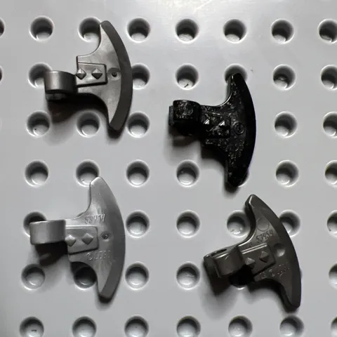 LEGO 53454 Weapon Axe Head W/Clip Pearl Dark Gray Flat Silver Black Speckles 4pc