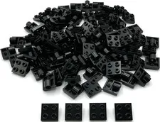Lego 100 New Black Plates Modified 2 x 2 with Pin Hole Full Cross Support Parts