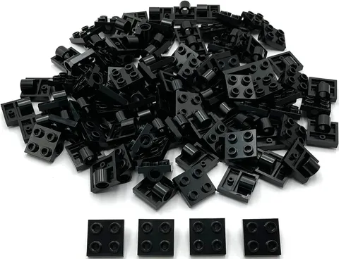 Lego 100 New Black Plates Modified 2 x 2 with Pin Hole Full Cross Support Parts