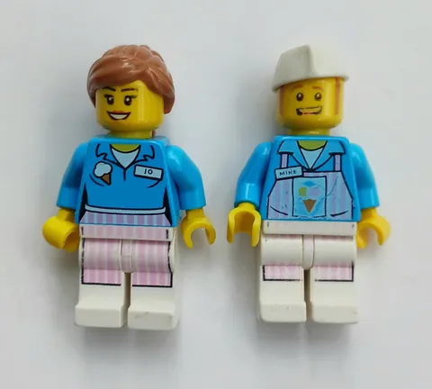LEGO Movie Time Ice Cream Jo And Mike Minifigures Vendor Pink Apron Pair Figures