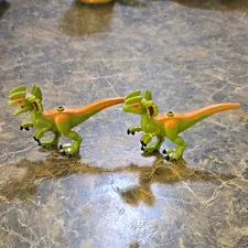 LEGO Dilophosaurus Printed Dinosaur Figure Animal Green/Tan/Black Lot of 2