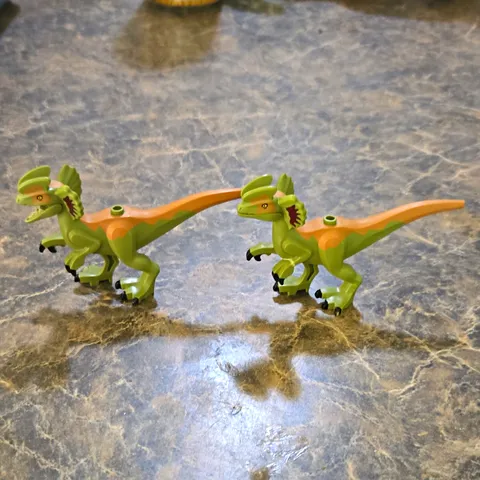 LEGO Dilophosaurus Printed Dinosaur Figure Animal Green/Tan/Black Lot of 2