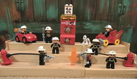 Huge Lot Duplo Lego Firefighters Fireman/woman Truck Dog Flame Hydrant Hoses