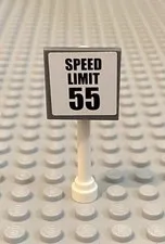 LEGO Dark Bluish Gray 2x2 Clip on Road Sign w/ “Speed Limit 55” Sticker 