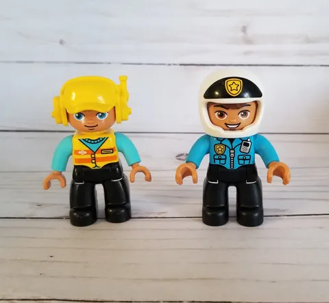 LEGO Duplo Train Conductor Railwayman and Motorcycle Police Officer Figures