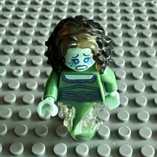 LEGO Ghost Minifigure Female Green Outfit Dark Brown Hair Transparent Lower