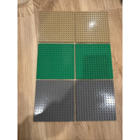 Lego 16 x 16 Plate Lot Of 6 #91405 Dark Tan, Green, Dark Bluish Gray 2x of Each