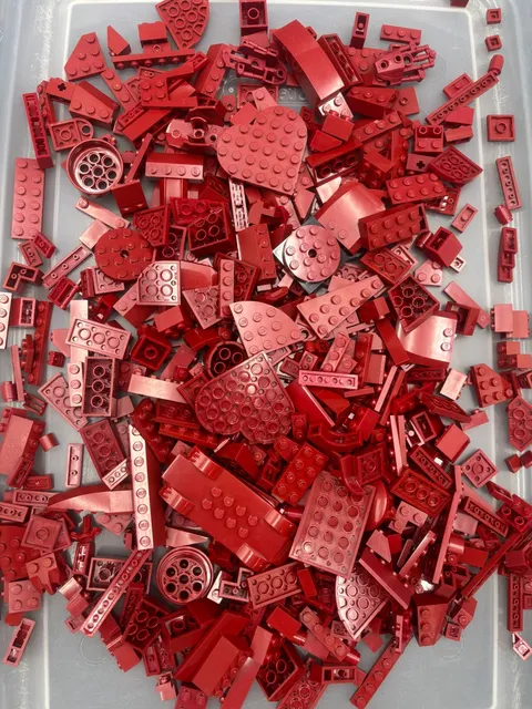 1 lb. and 2 Oz. Mixed Dark Red Colored Legos - standard blocks and unique pieces