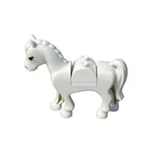 Lego Authentic Horse Animal White Blue Eyes 3 Eyelashes Pattern 2” Figure