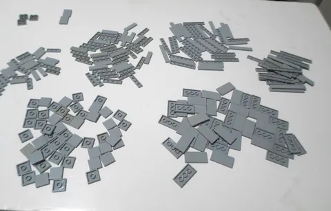 LEGO  LOT OF  240 LIGHT BLUISH GRAY SMOOTH TILES 1X3 1X4 1X6 1X8 2X2 2X3 2X4