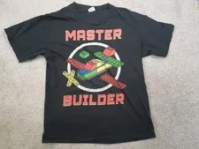 Master Builder Men's Medium T-shirt Lego Bricks L Black Graphic Print Tee