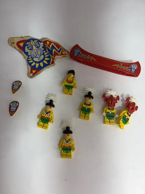 Lot Of Vintage Lego MiniFigures And Accessories, Islanders, Flags And Canoe
