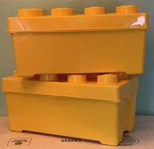 Lot Of 2 LEGO Classic Brick Stackable Storage Containers 14 x 7 x 7 Yellow *Read