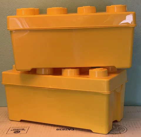 Lot Of 2 LEGO Classic Brick Stackable Storage Containers 14 x 7 x 7 Yellow *Read