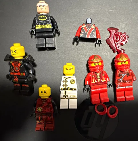 LEGO NINJAGO Kai Minifigure Lot 6pcs - Batman, Ninja Figures + Parts/Accessories