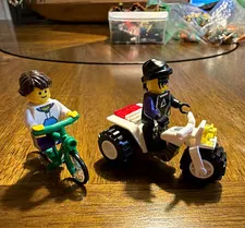 LEGO City Police Officer Minifigure Lot of 2 w/ Bicycle & ATV Quad Bike